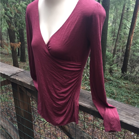 American Rag mock wrap long sleeve T shirt in dusty burgundy blouse,HPx2 - Picture 9 of 9
